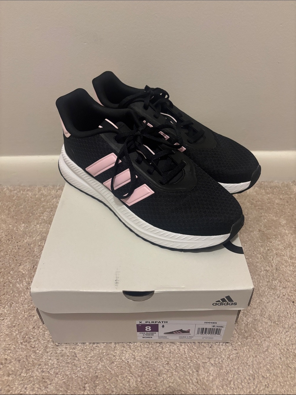 adidas Women’s Black Running Sneakers with Light Pink Stripes